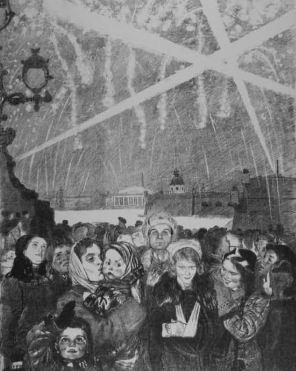 Алексей Пахомов. Салют 27 января 1944 года. Из серии «Ленинград в дни блокады». 1944. Государственный музей городской скульптуры, Санкт-Петербург