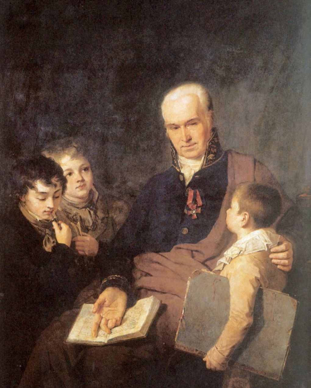 Алексей Венецианов. Портрет Кирилла Ивановича Головачевского, инспектора Академии художеств, с тремя воспитанниками (фрагмент). 1911. Государственный Русский музей, Санкт-Петербург 
