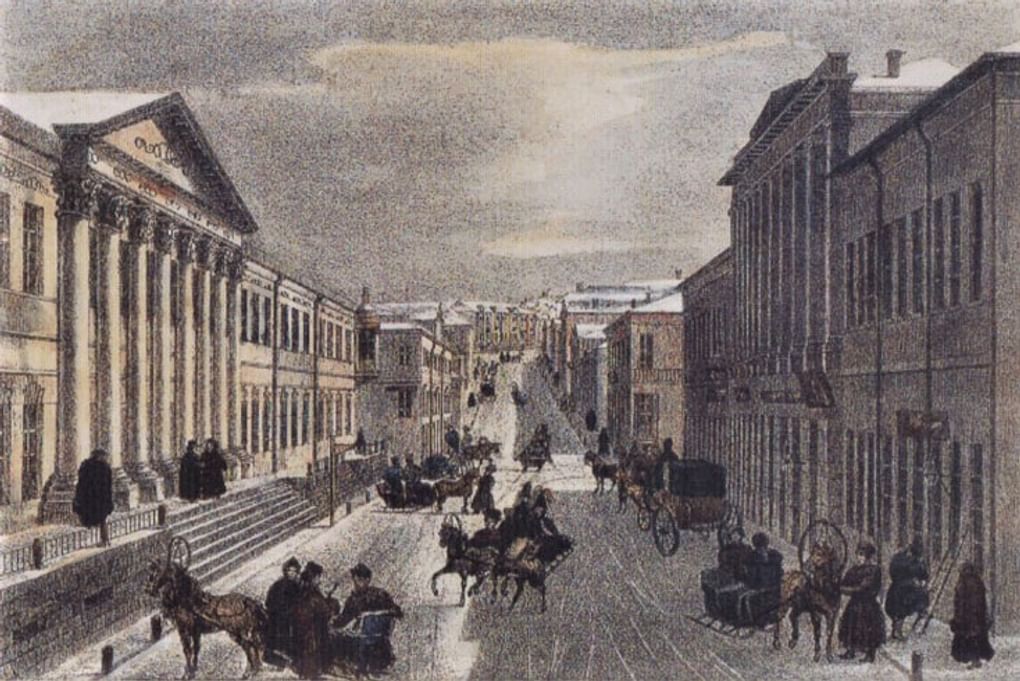 Огюст Кадоль. Кузнецкий Мост в 1834 году. Фотография: <a href="https://commons.wikimedia.org/w/index.php?curid=5835265" target="_blank" rel="noopener">commons.wikimedia</a> / Public Domain