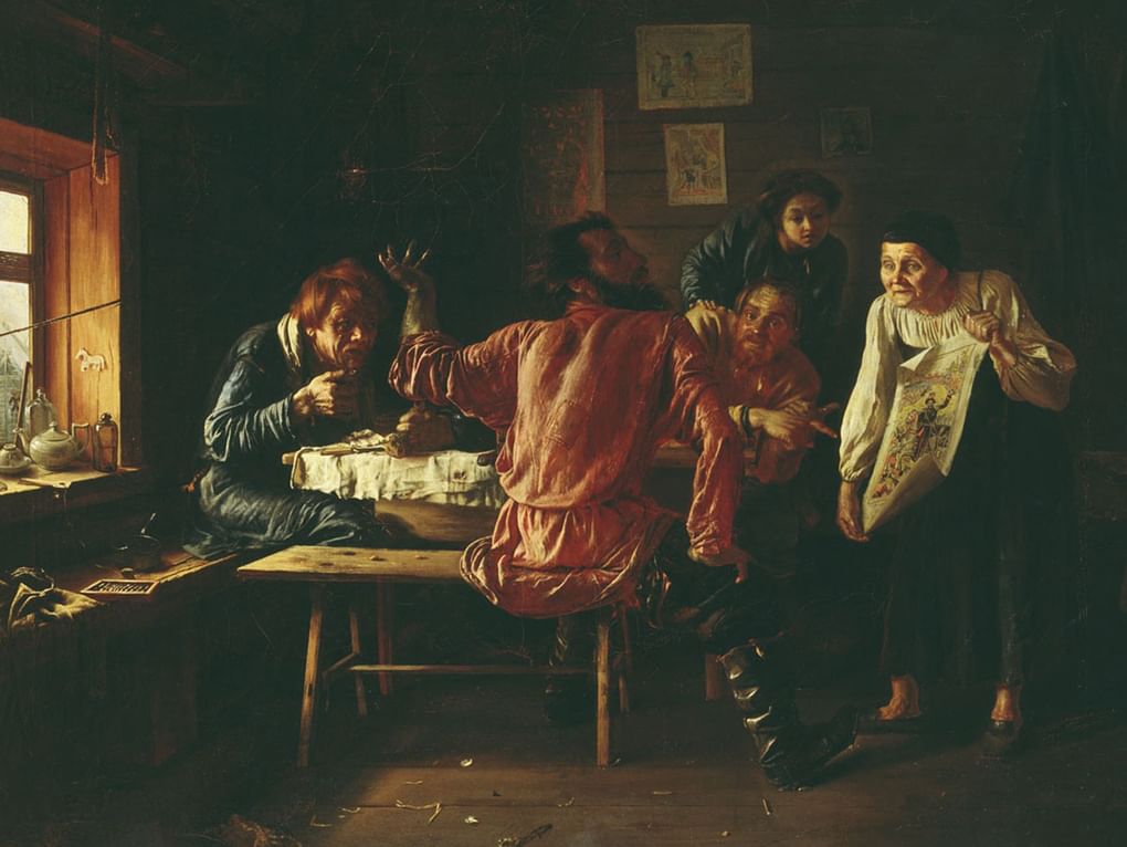 Павел Чистяков. Три мужика (фрагмент). 1858. Государственный Русский музей, Санкт-Петербург