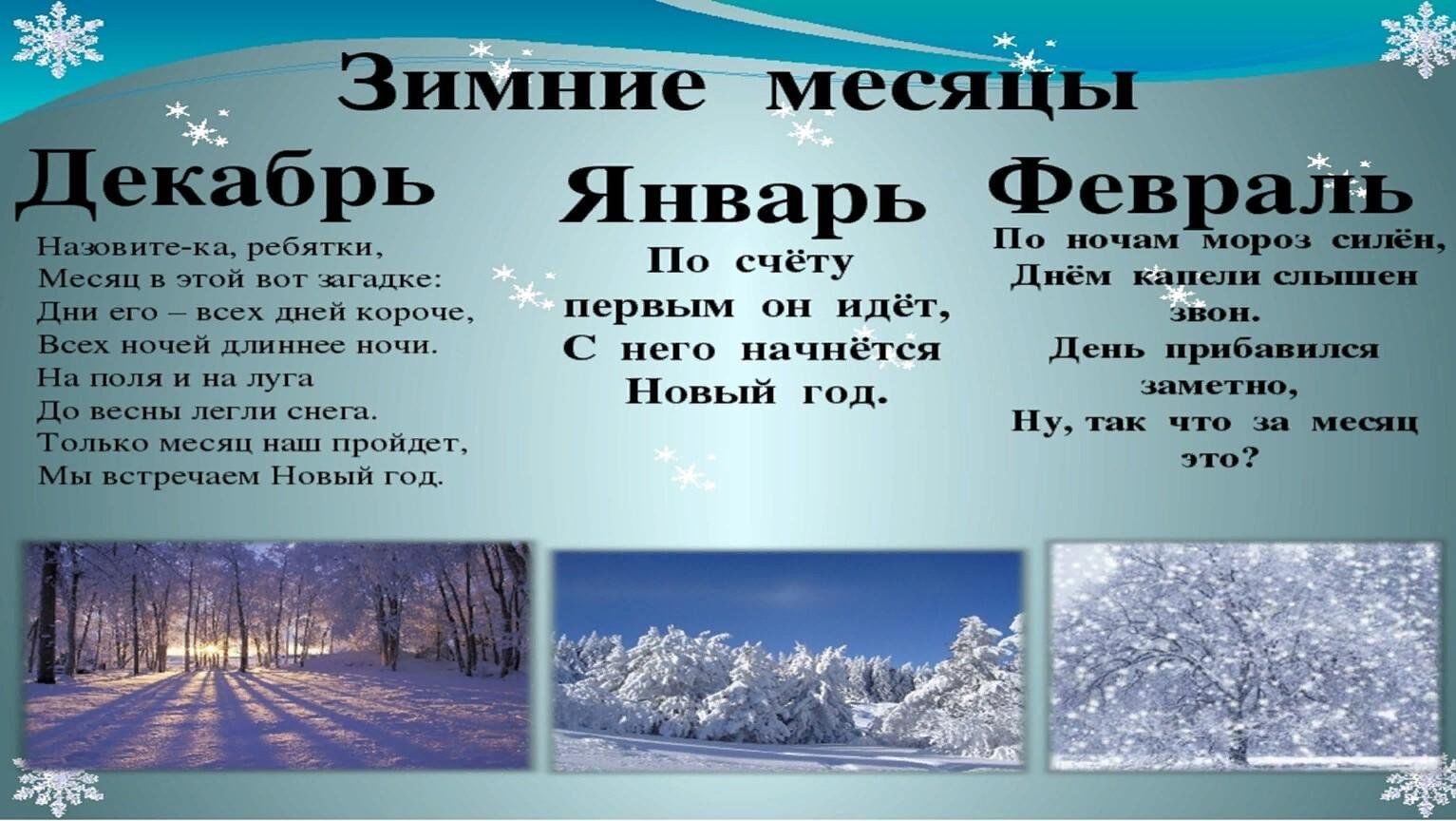 Январь ноябрь сколько дней. Зимние месяцы. Зимние месяцы для детей. Стихи про зимние месяцы. Загадки про зимние месяцы.