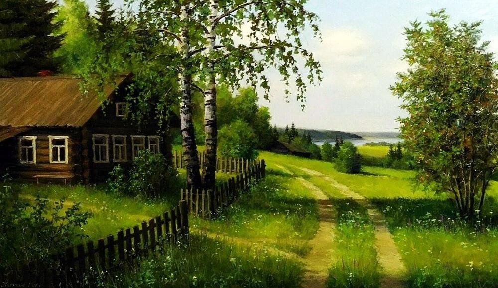 Два человека до опушки. Художник Сергей Курицын деревня лето. Художник Сергей Курицын деревня яблоня. Художник Сергей Курицын пейзажи. Художник Сергей Курицын Деревенские просторы.