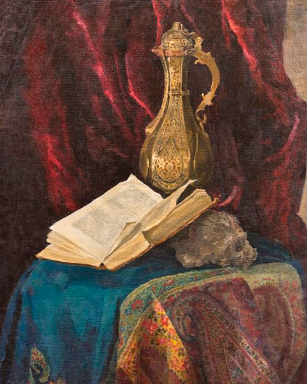 Елена Тюменцева. Натюрморт с кувшином и книгой (фрагмент). 1912–1917. Томский областной краеведческий музей им. М.Б. Шатилова, Томск