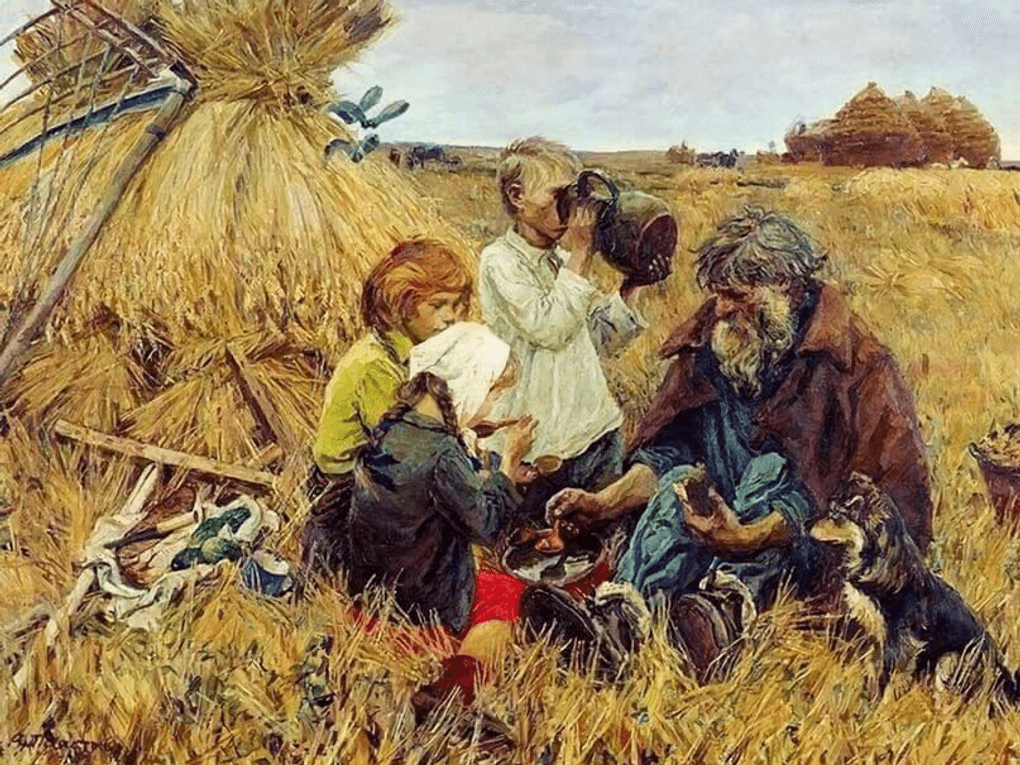 Аркадий Пластов. Жатва (фрагмент). 1945. Государственная Третьяковская галерея, Москва