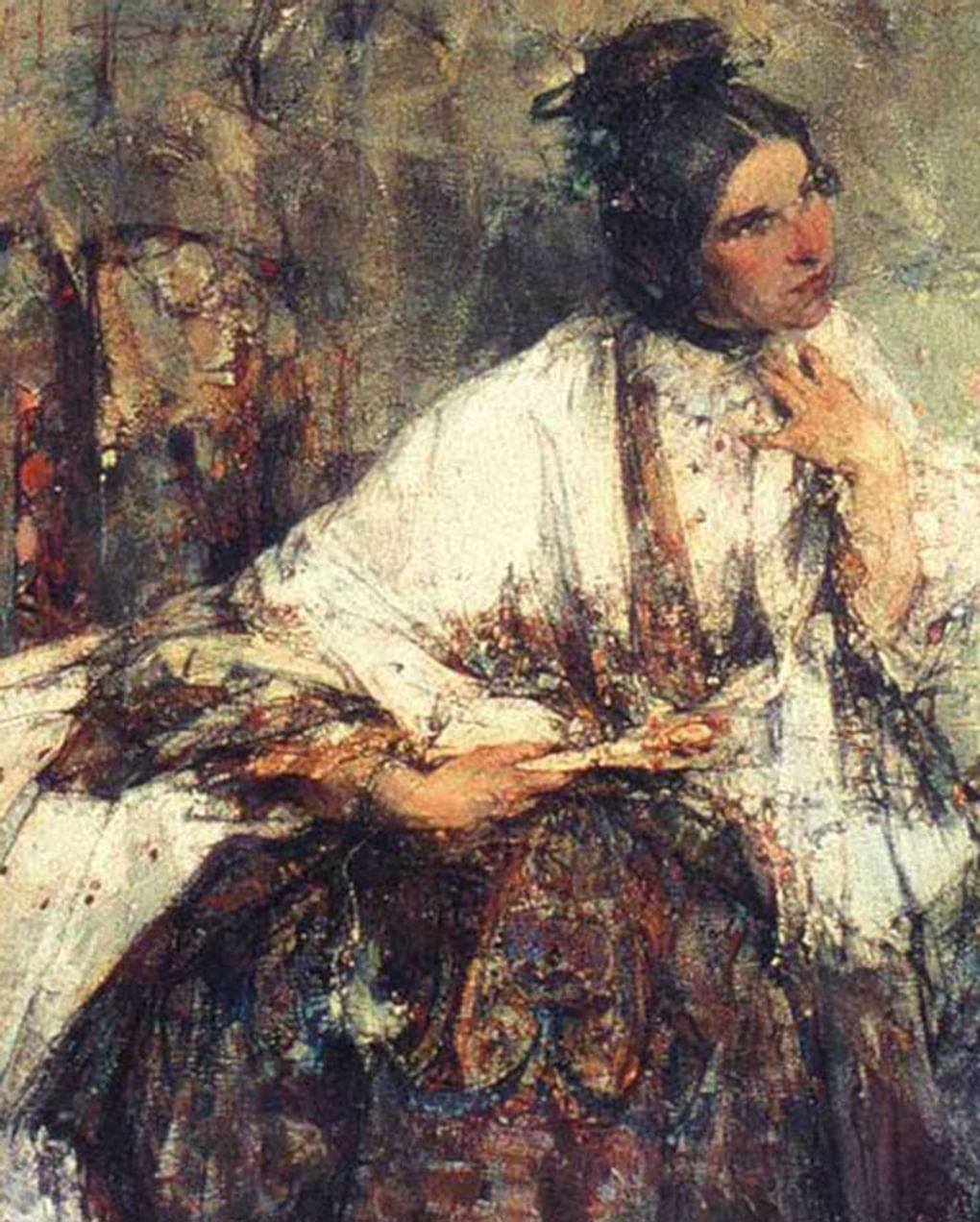 Николай Фешин. Портрет Надежды Сапожниковой в шали (фрагмент). 1908. Частное собрание
