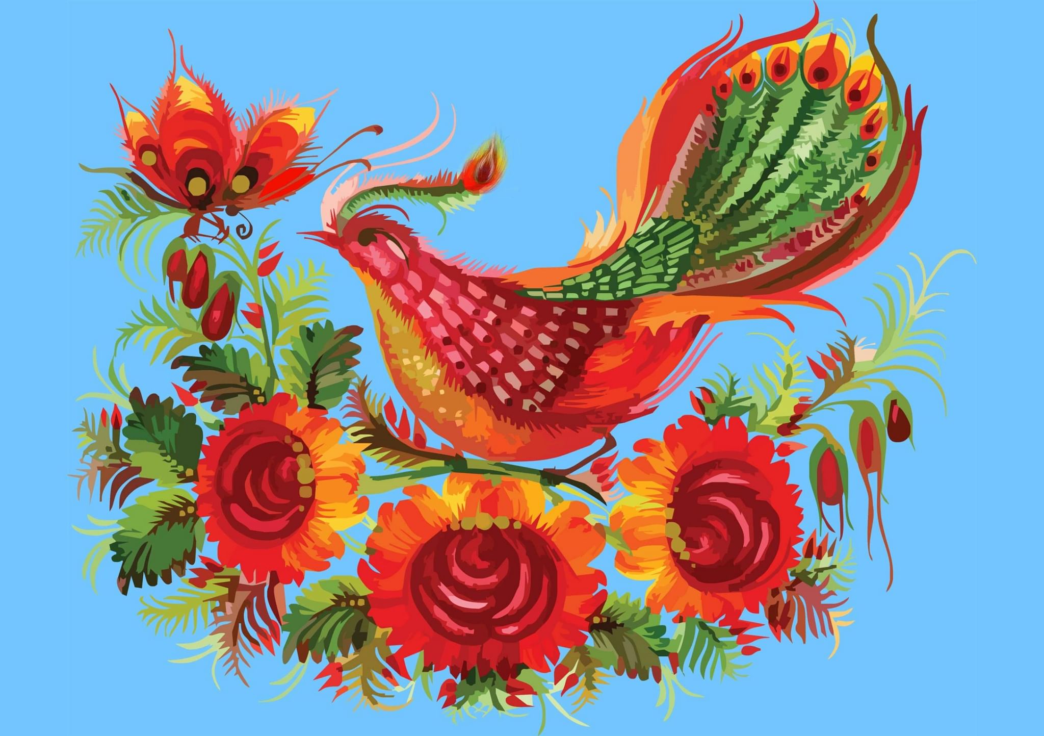 Сказочная птица Городецкая роспись