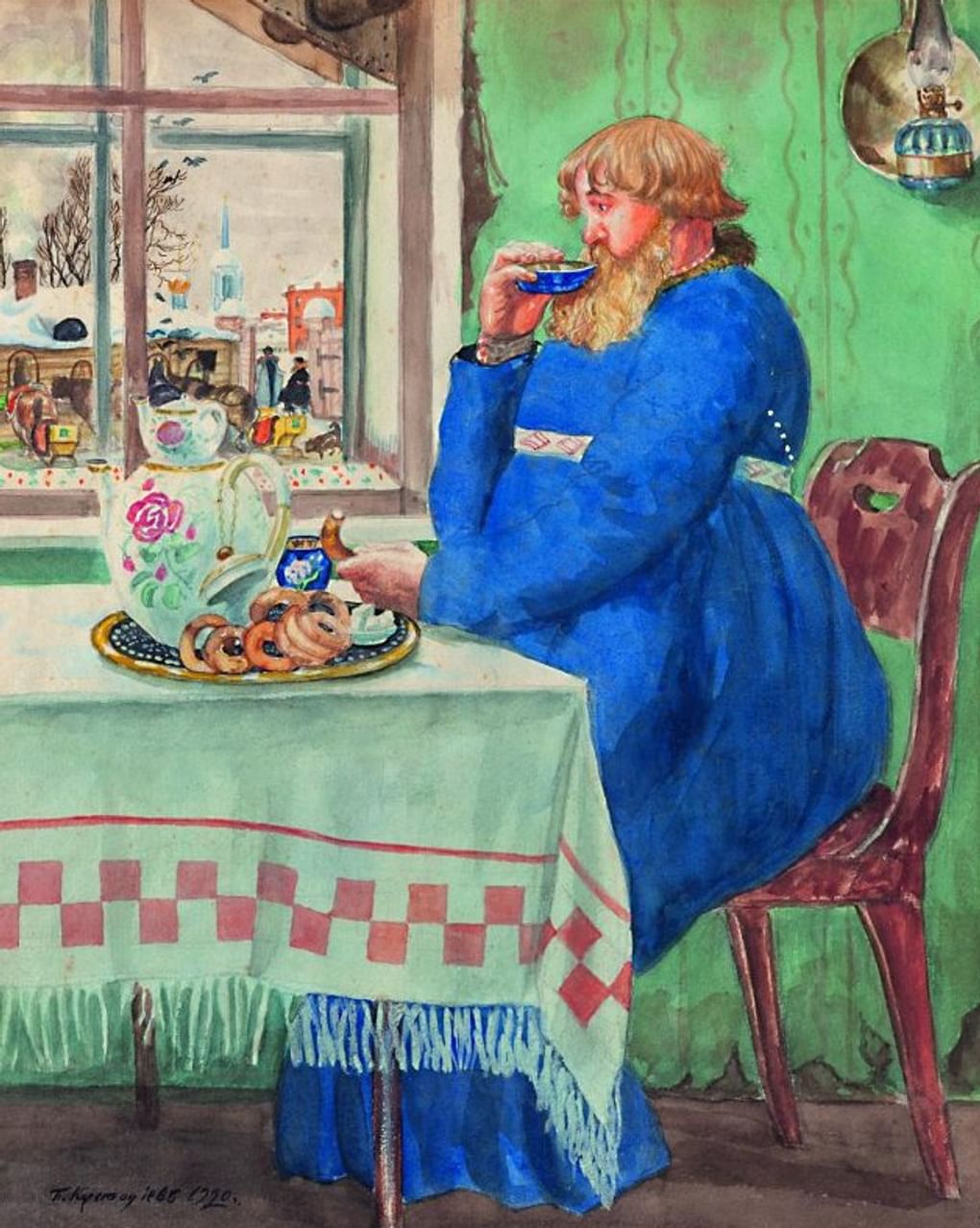 Борис Кустодиев. Извозчик в трактире (фрагмент). 1920. Научно-исследовательский музей при Российской Академии художеств, Санкт-Петербург