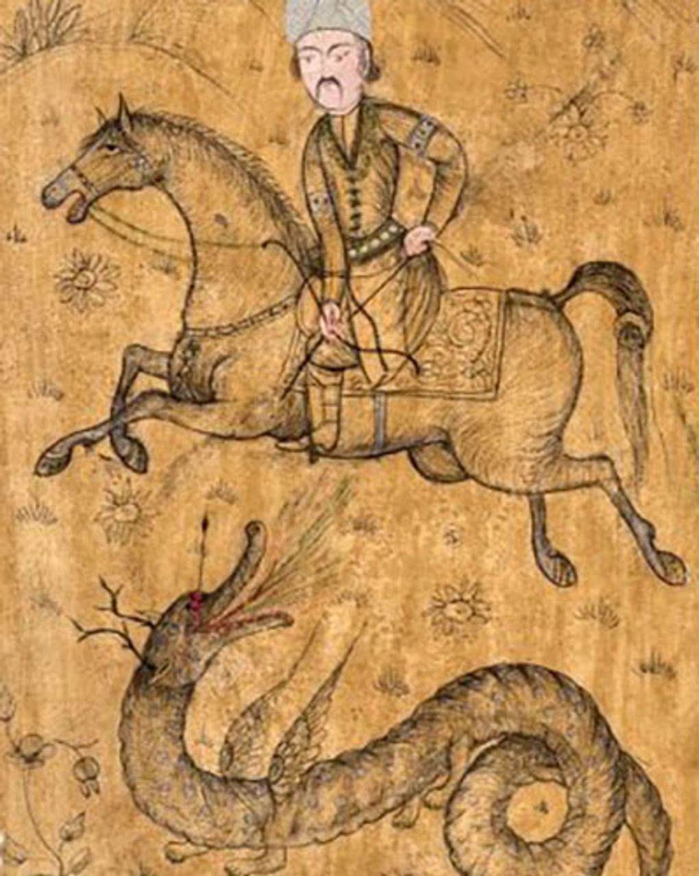Неизвестный художник. Всадник и дракон (фрагмент). XIX век. Государственный музей искусства народов Востока, Москва