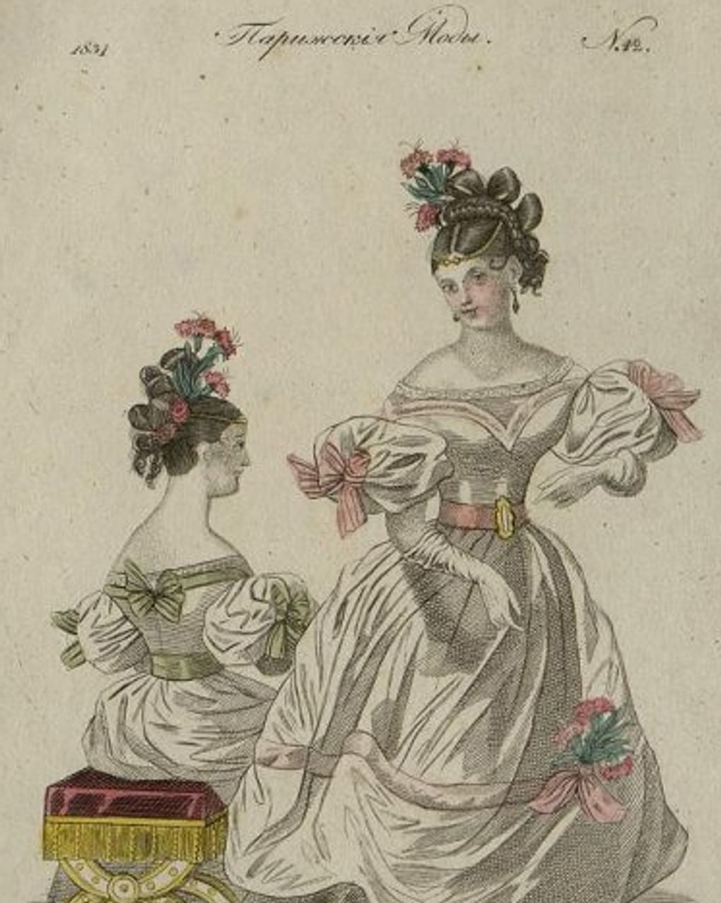 Два модных дамских костюма (фрагмент). Лист из «Дамского журнала» №42. 1830. Государственный исторический музей, Москва