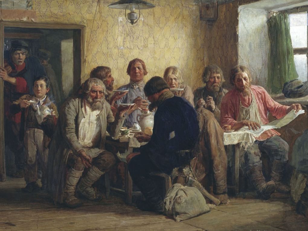 Виктор Васнецов. Чаепитие в трактире (В харчевне) (фрагмент). 1874. Харьковский художественный музей, Харьков, Украина