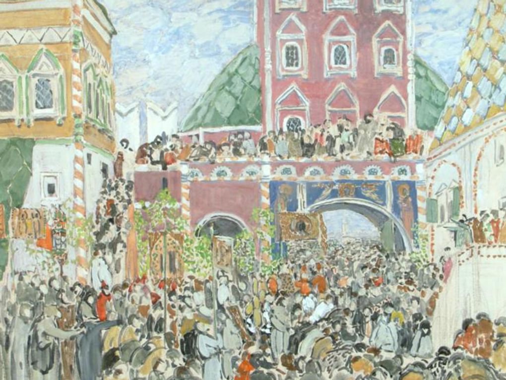 Александр Головин. Эскиз декорации к опере «Борис Годунов» (фрагмент).  1908. Государственный центральный театральный музей имени А.А. Бахрушина, Москва