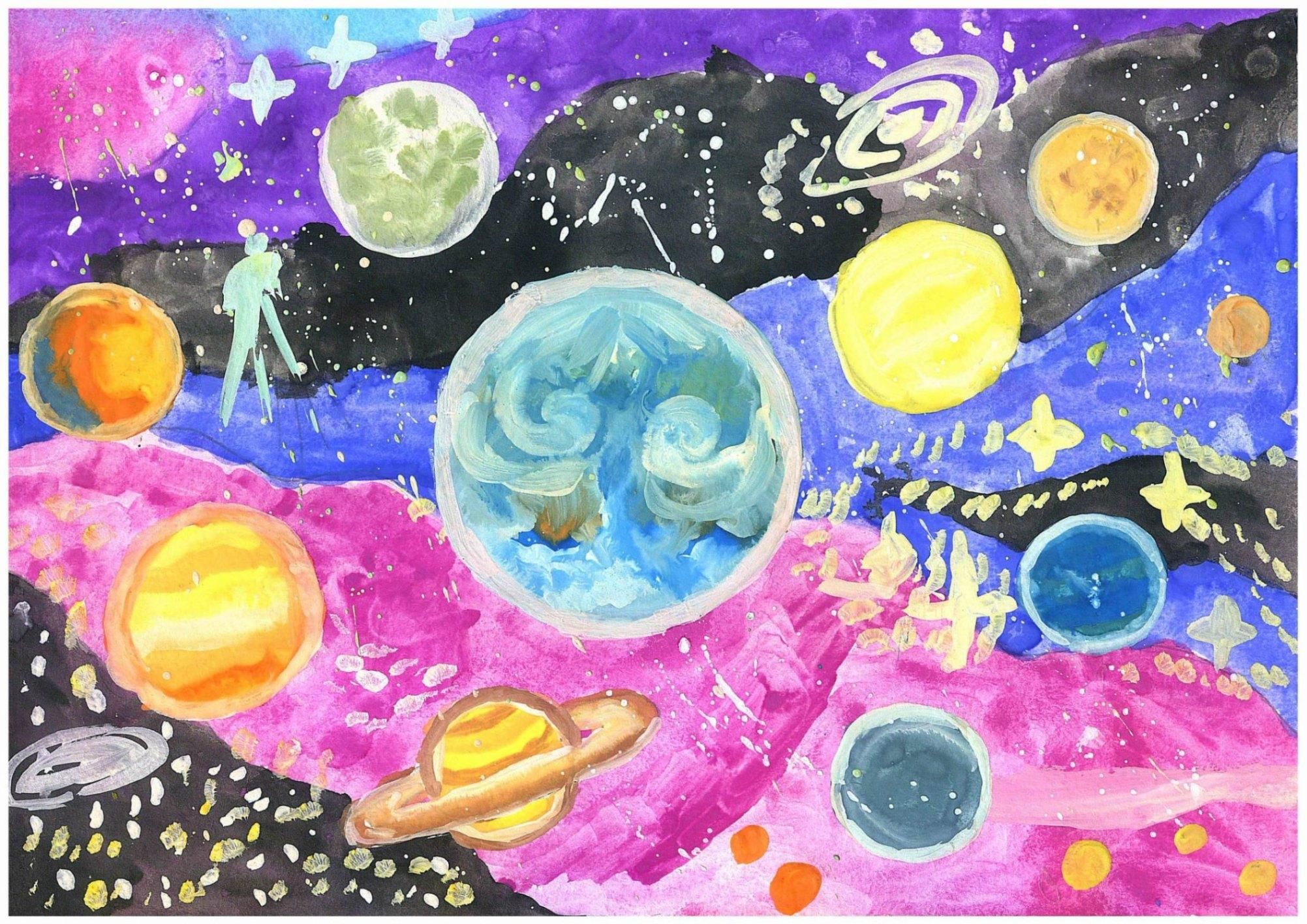 Как можно нарисовать космос. Рисунок на тему космос. Космос рисунки красками. Рисование для детей космос. Детские рисунки на тему космос.