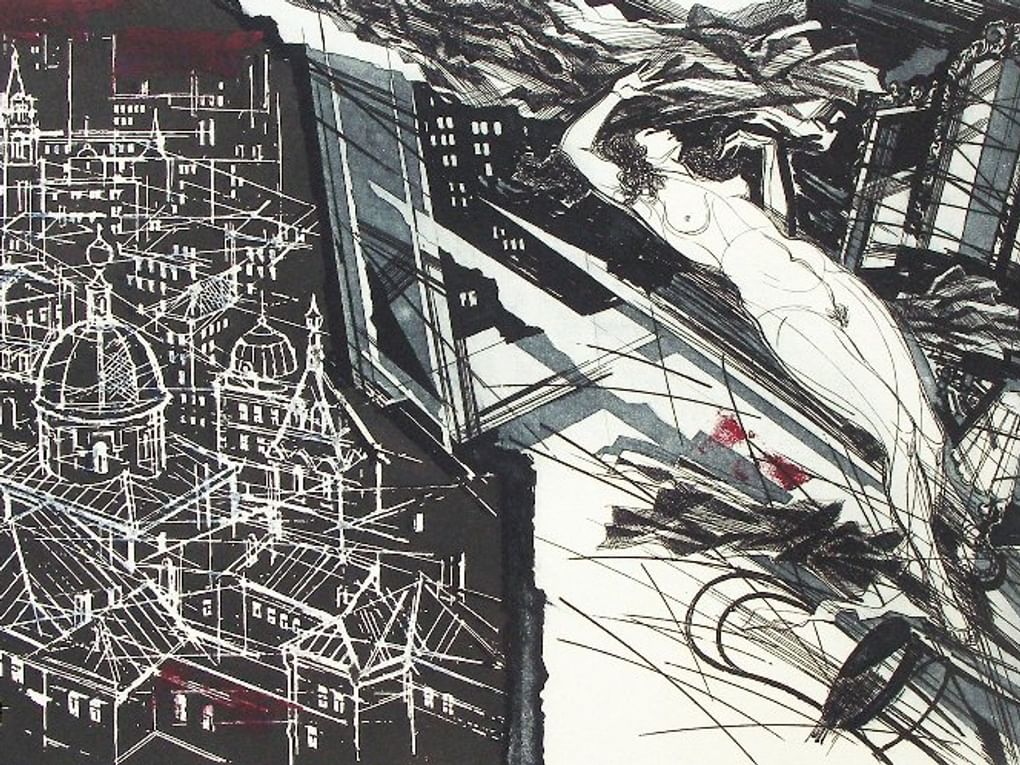 Андрей Харшак. Маргарита улетает (фрагмент). Иллюстрация к роману Михаила Булгакова «Мастер и Маргарита». 1990. Вологодская областная картинная галерея, Вологда
