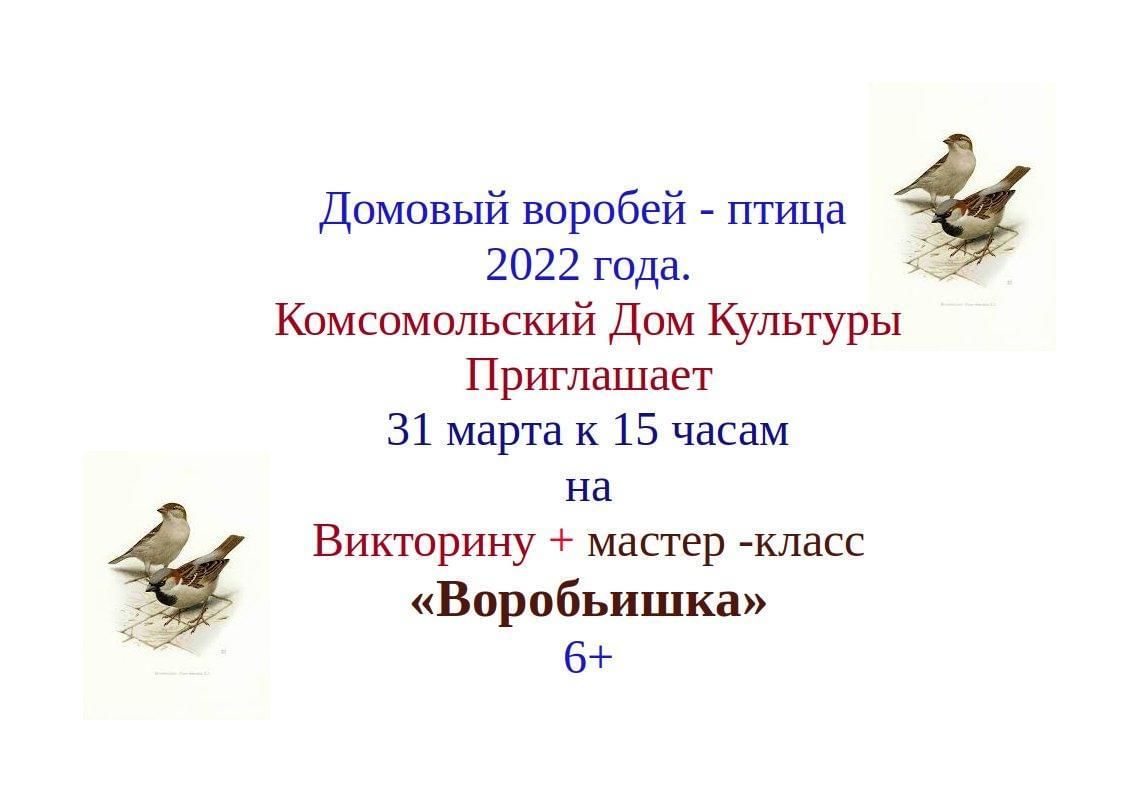 Воробьишка»–викторина+мастер-класс 2022, Котельничский район — дата и место  проведения, программа мероприятия.