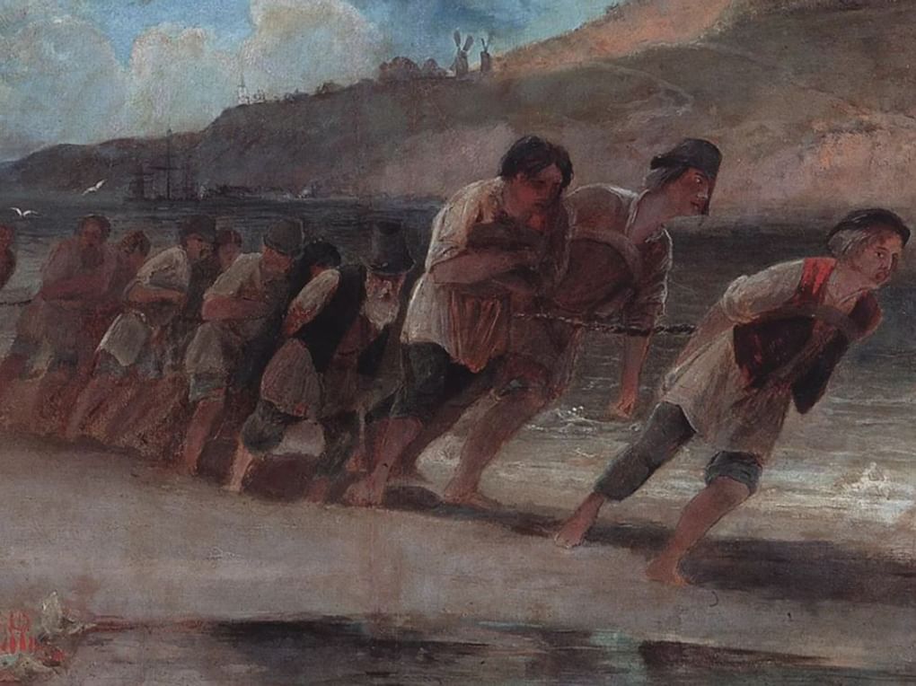 Алексей Саврасов. Бурлаки на Волге. Этюд картины «Волга под Юрьевцем» (фрагмент). 1871. Государственная Третьяковская галерея, Москва
