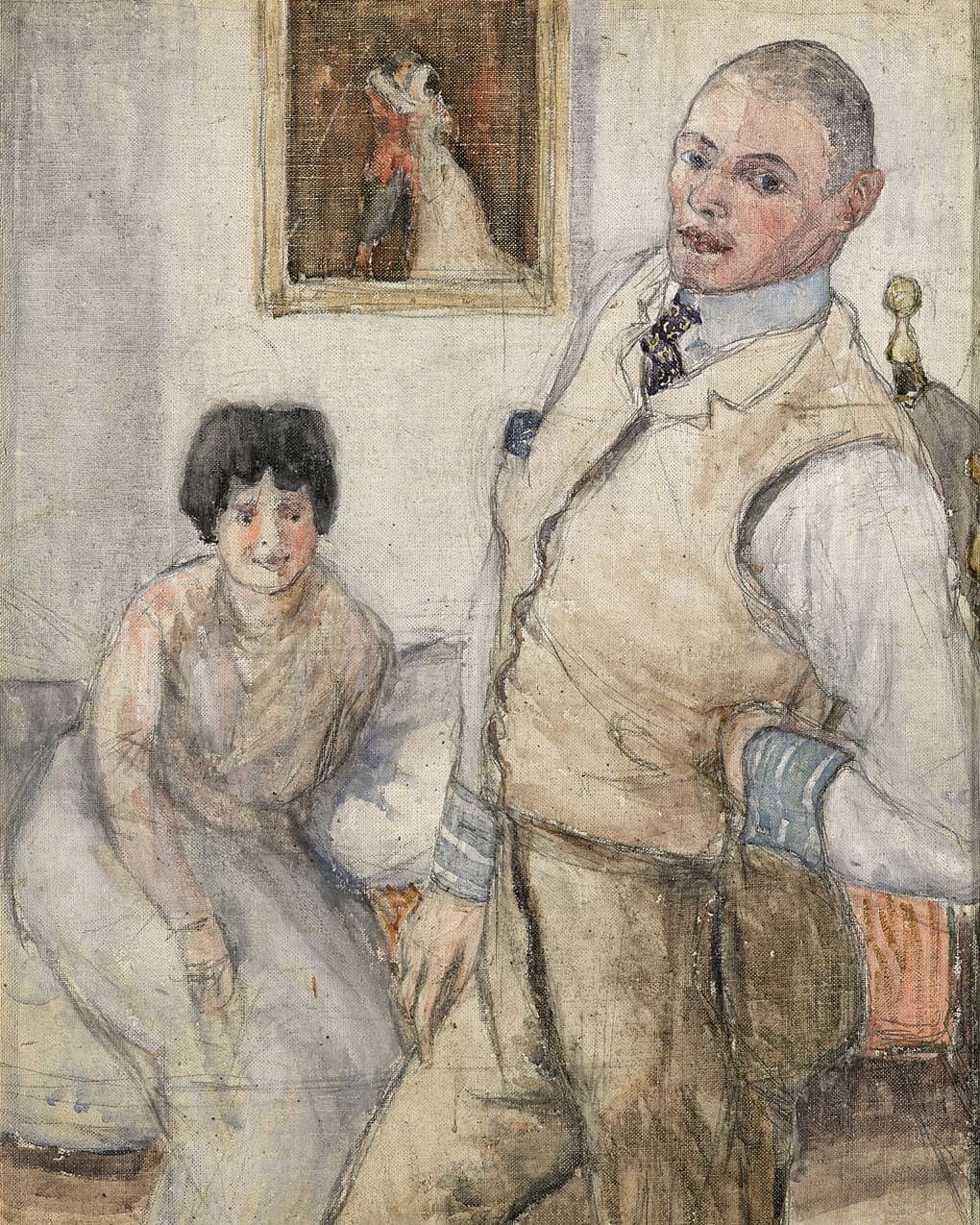 Михаил Ларионов. Автопортрет с неизвестной (фрагмент). 1924. Государственная Третьяковская галерея, Москва