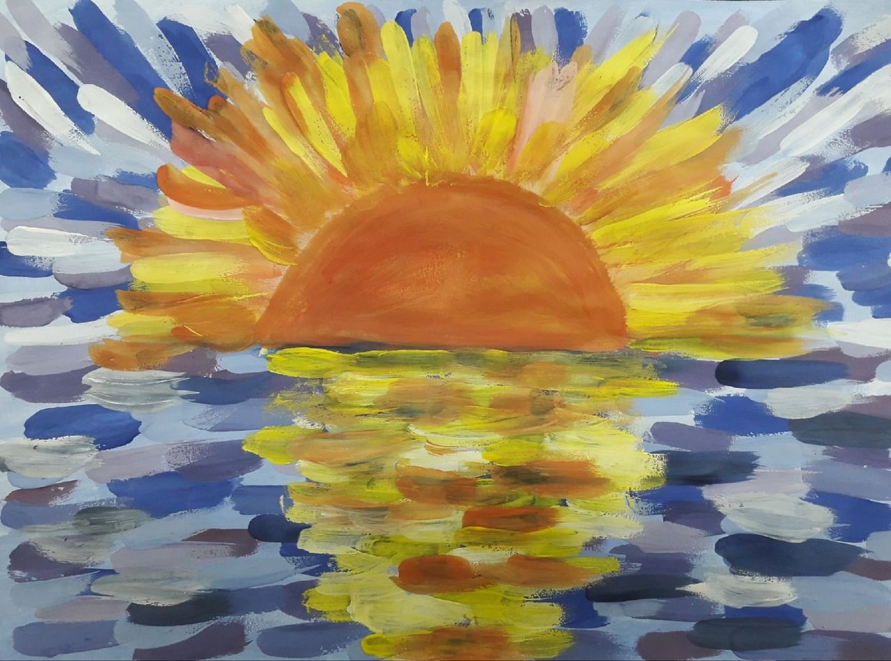 Солнце рисунок гуашью