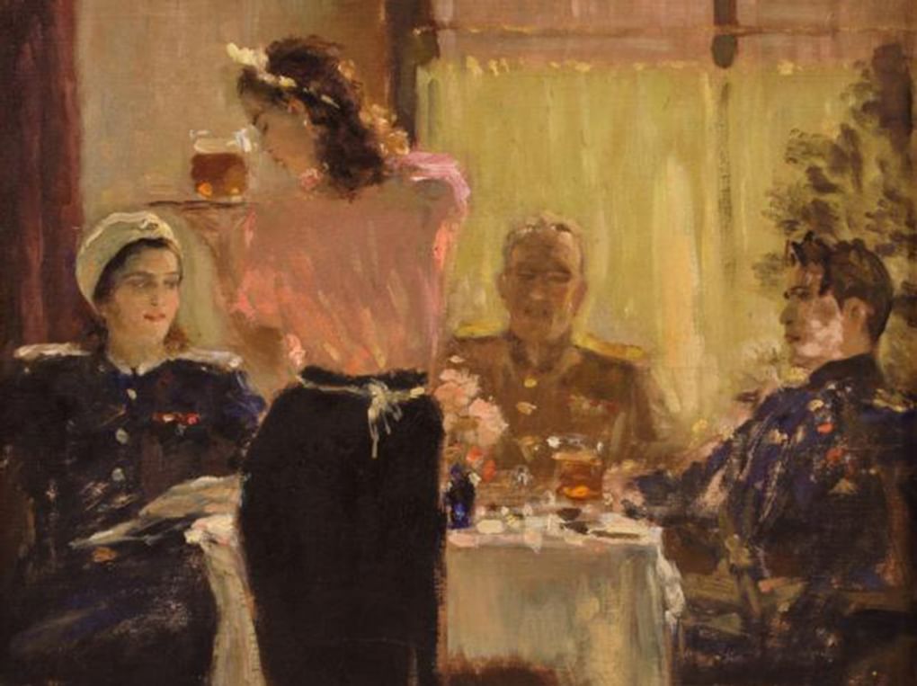 Александр Самохвалов. Встреча друзей (фрагмент). 1945. Ярославский художественный музей, Ярославль 