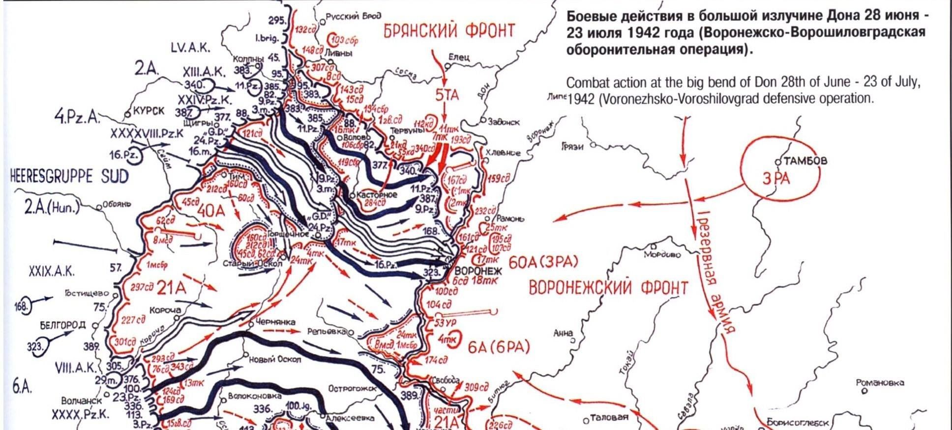 Линия фронта в воронежской области 1942 1943 карта