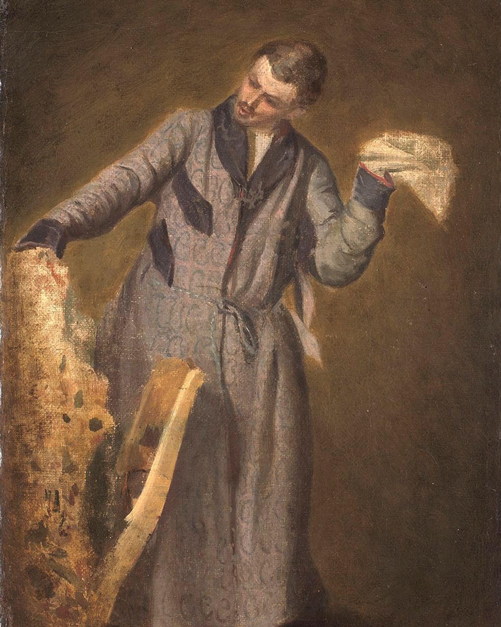 Павел Федотов. Молодой человек, играющий с собакой (фрагмент). 1850–1851. Государственная Третьяковская галерея, Москва