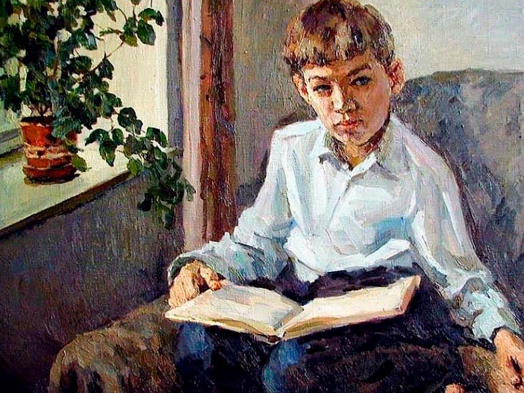 Олег Ломакин. Мальчик с книгой (фрагмент). 1960. Частное собрание