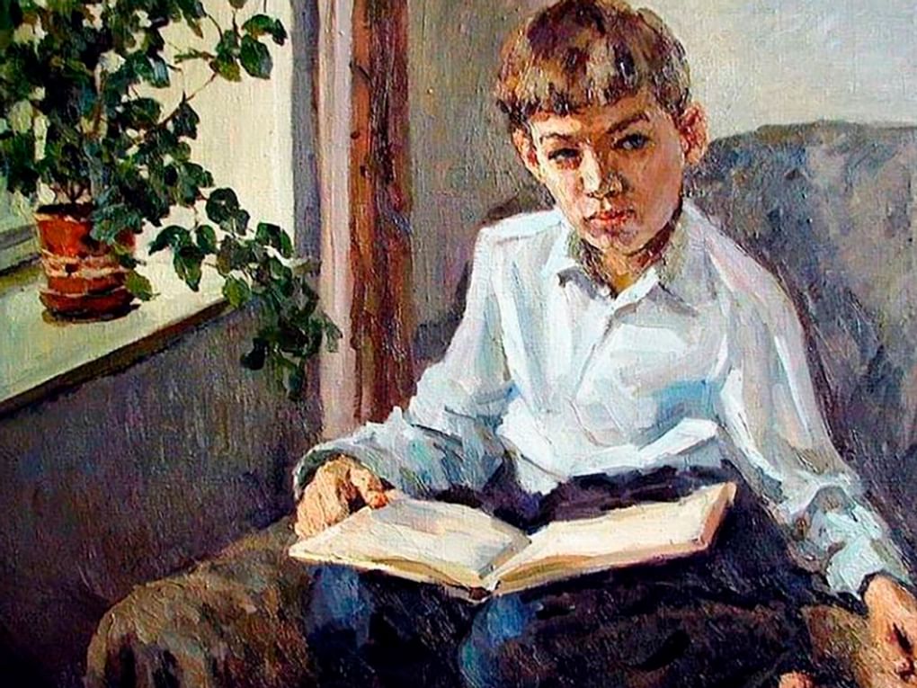 Олег Ломакин. Мальчик с книгой (фрагмент). 1960. Частное собрание