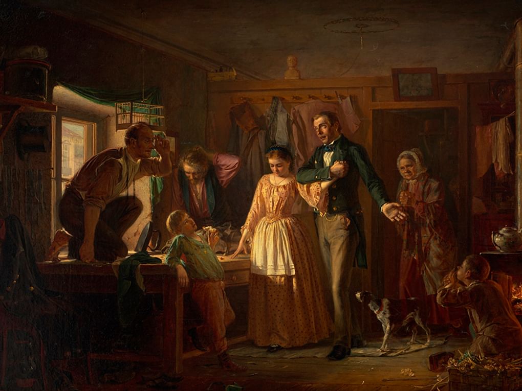 Николай Петров. Сватовство чиновника к дочери портного (фрагмент). 1862. Государственная Третьяковская галерея, Москва