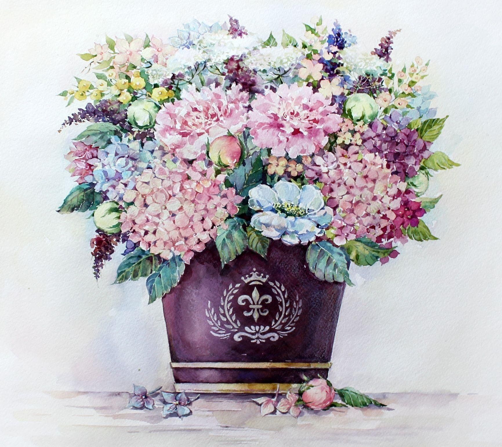 Корзина с пионами рисунок