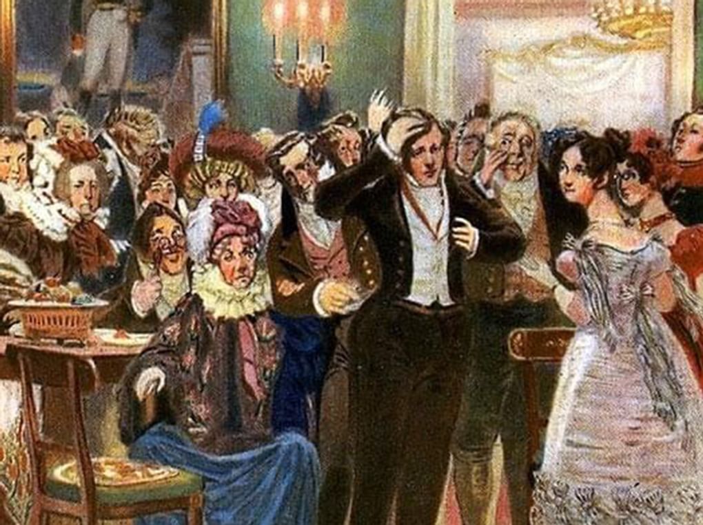 Дмитрий Кардовский. Иллюстрация к комедии Александра Грибоедова «Горе от ума» (фрагмент). Издательское товарищество «Р. Р. Голике и А. И. Вильборг», 1912. Изображение: <a href="https://ru.wikipedia.org/wiki/%D0%A4%D0%B0%D0%B9%D0%BB:%D0%9A%D0%B0%D1%80%D0%B4%D0%BE%D0%B2%D1%81%D0%BA%D0%B8%D0%B9,_%D0%93%D0%BE%D1%80%D0%B5_%D0%BE%D1%82_%D1%83%D0%BC%D0%B0_7.jpg" target="_blank">wikipedia.org</a>