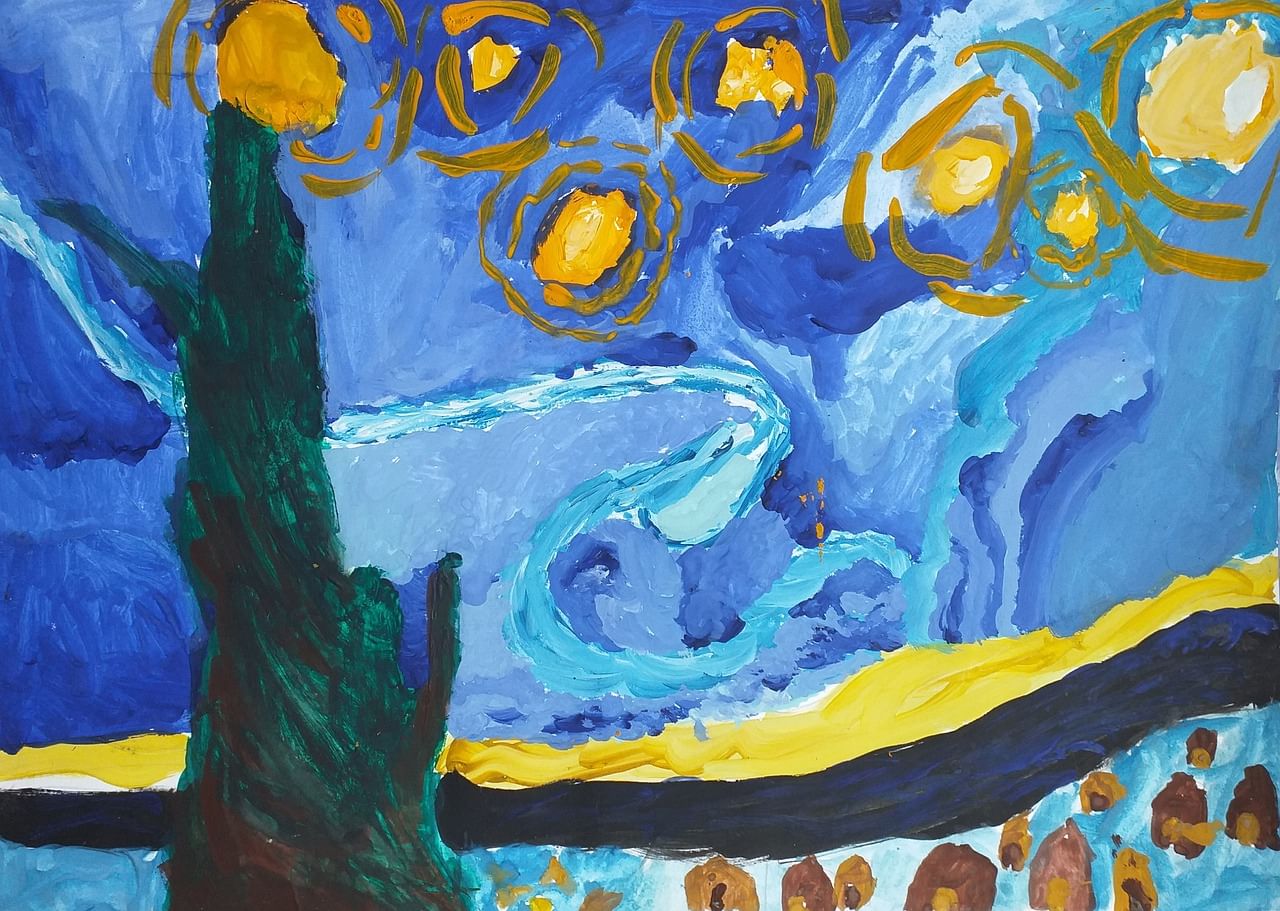 Звездная ночь Ван Гог рисуем с детьми