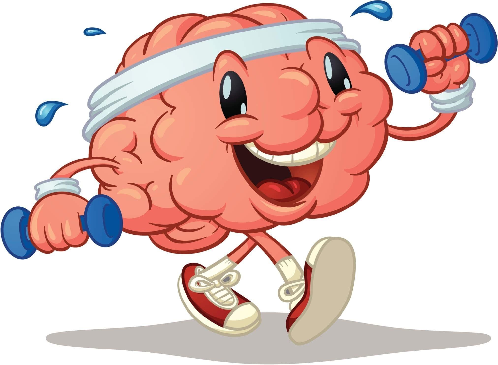 Нейробика для детей. Тренировка мозга. Мозг тренируется. Мозг с гантелей. Веселый мозг.