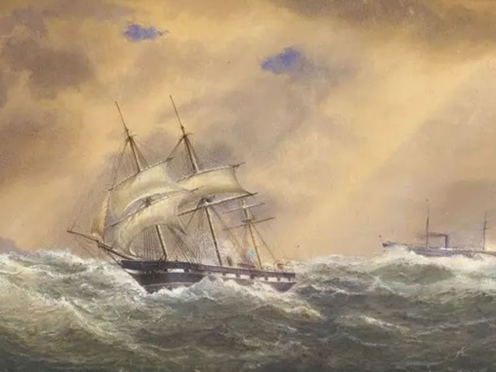Александр Беггров. Фрегат «Светлана» в штормовую погоду (фрагмент). 1878. Частное собрание