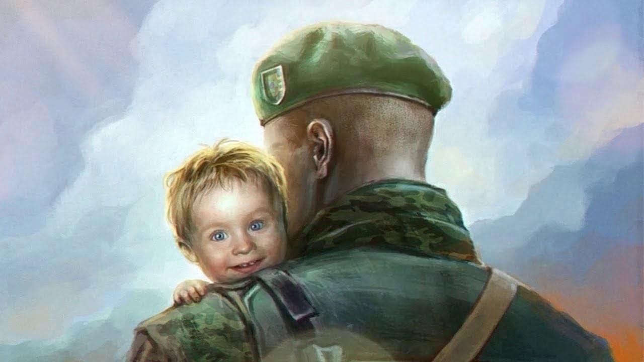 Беата Куркуль. Патриотические картины. Солдат с ребенком. Солдат и ребенок арт.