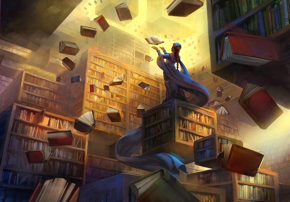 The books return to the library. Библиотека арт. Книга арт. Летающие книги.