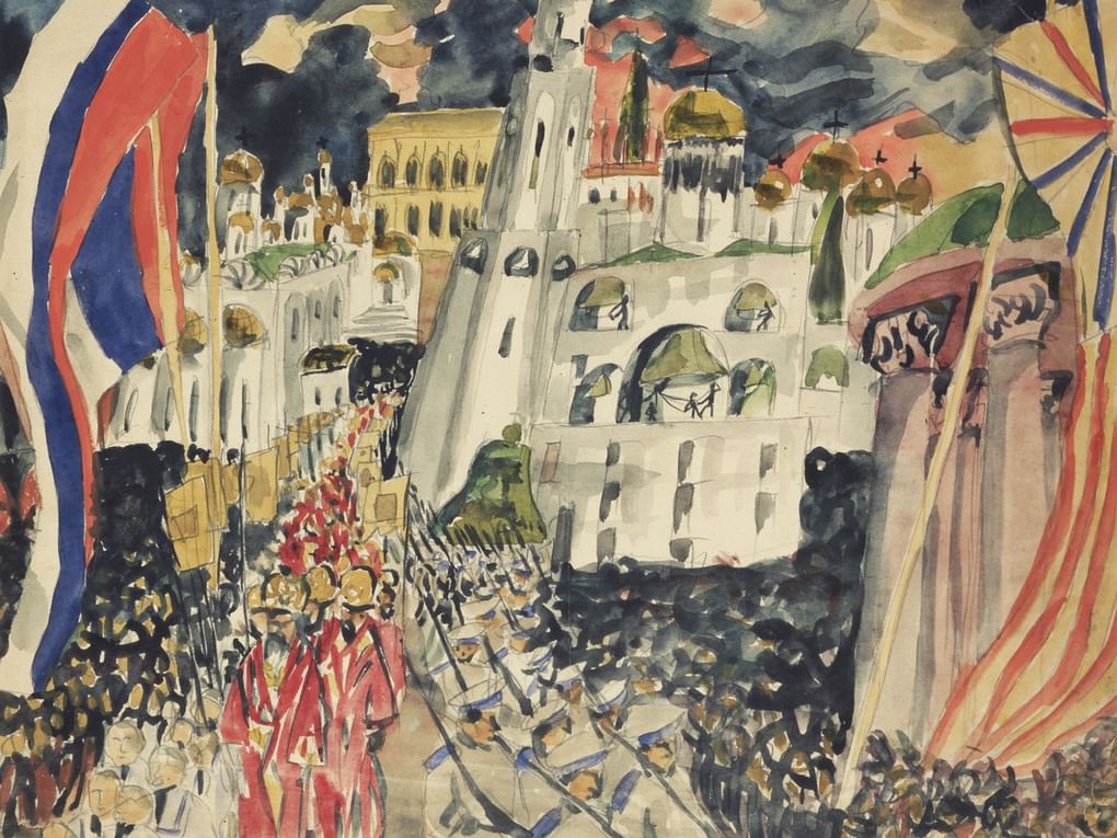 Аристарх Лентулов. Торжественное молебствие во славу победы русского воинства (фрагмент). 1914. Частное собрание