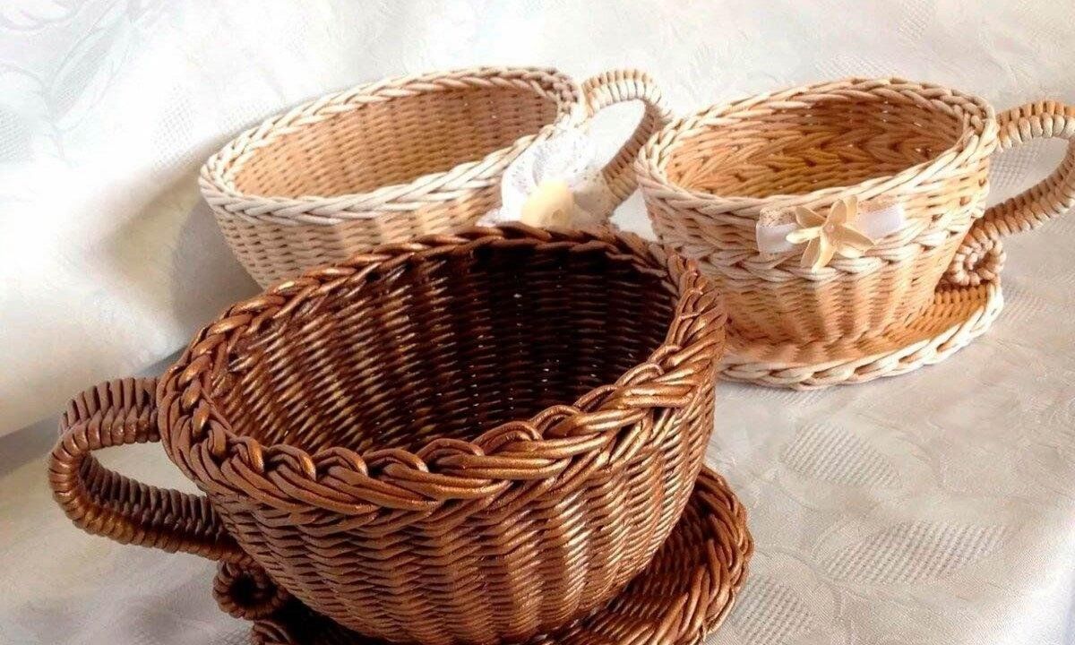 Чайный набор из бумажной лозы схема плетения