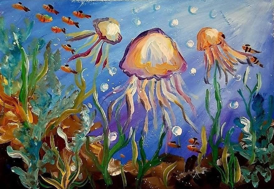 Рисунок подводный мир 4 класс красками