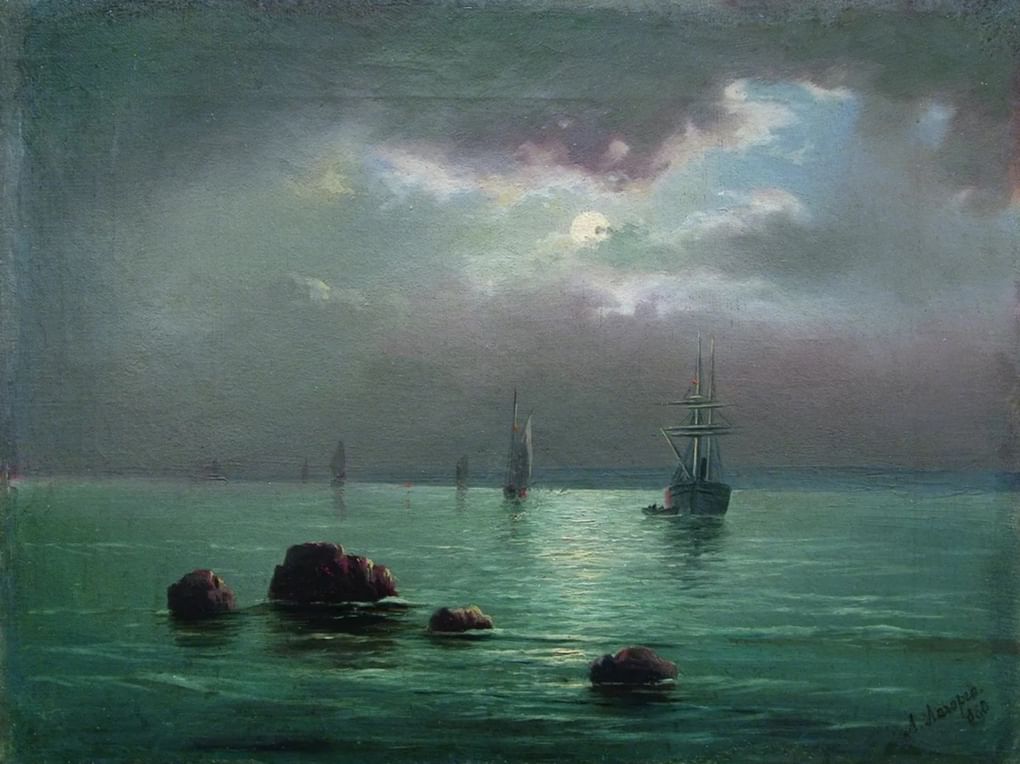 Лев Лагорио. Закат над заливом (фрагмент). 1860. Частное собрание