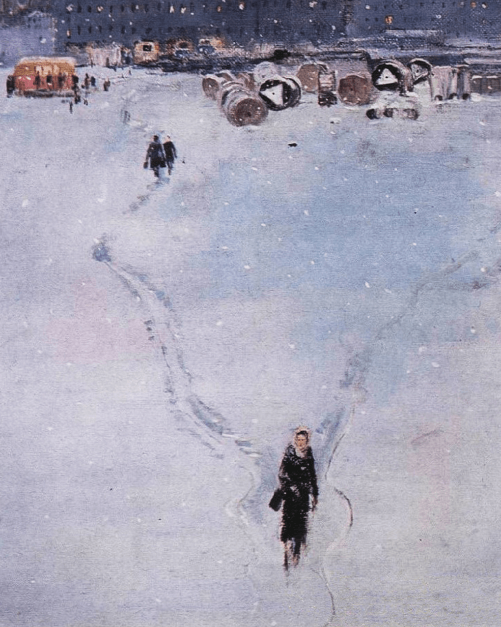 Юрий Пименов. Тропинки к автобусам (фрагмент). Из серии «Новые кварталы». 1966. Частное собрание