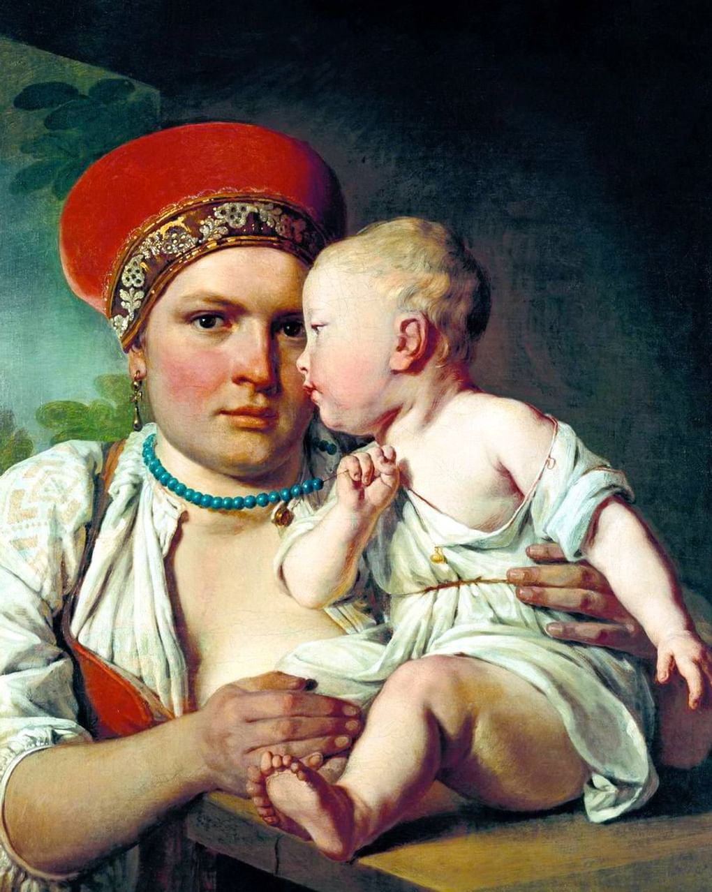 Алексей Веницианов. Кормилица с ребенком (фрагмент). 1830-е. Государственная Третьяковская галерея, Москва