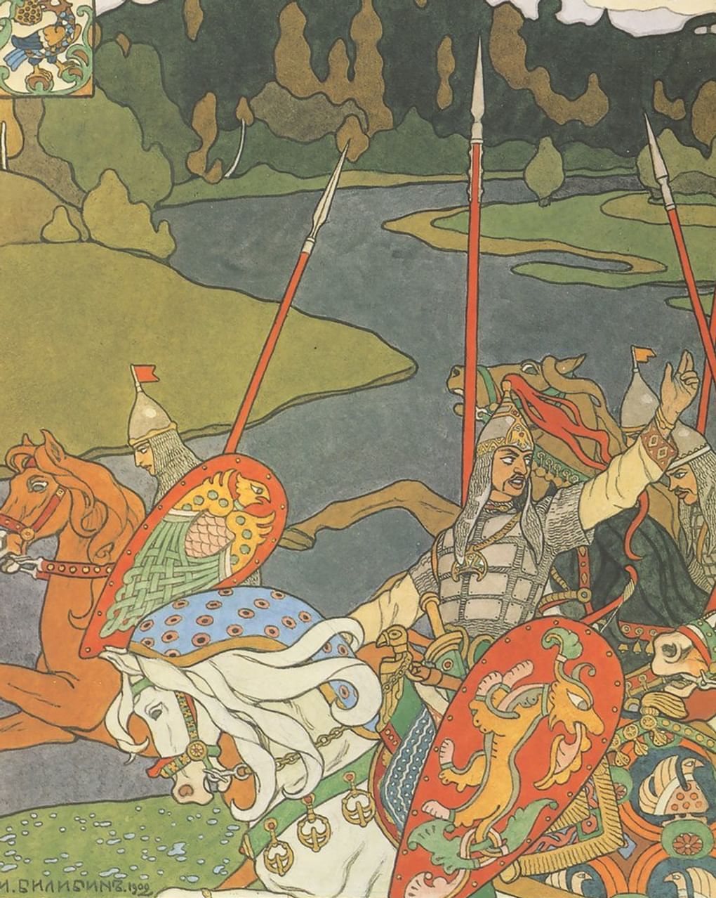 Иван Билибин. Вольга с дружиной (фрагмент). Вариант иллюстрации к былине «Вольга». 1902. Государственный Русский музей, Санкт-Петербург