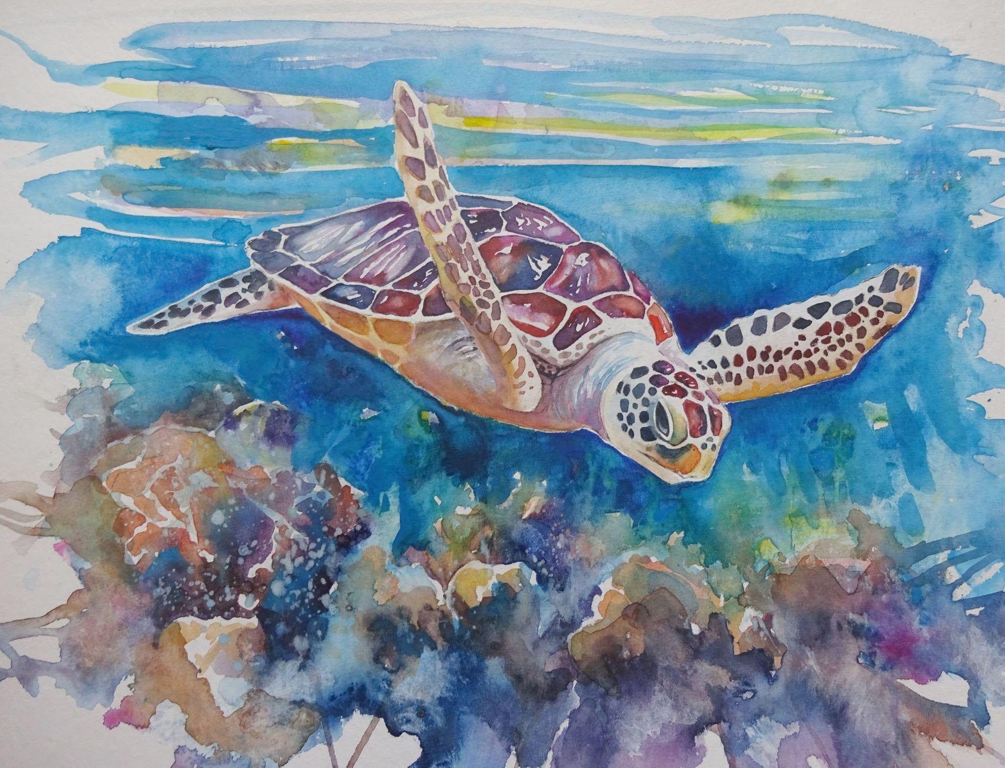 Подводный мир акварель черепахи