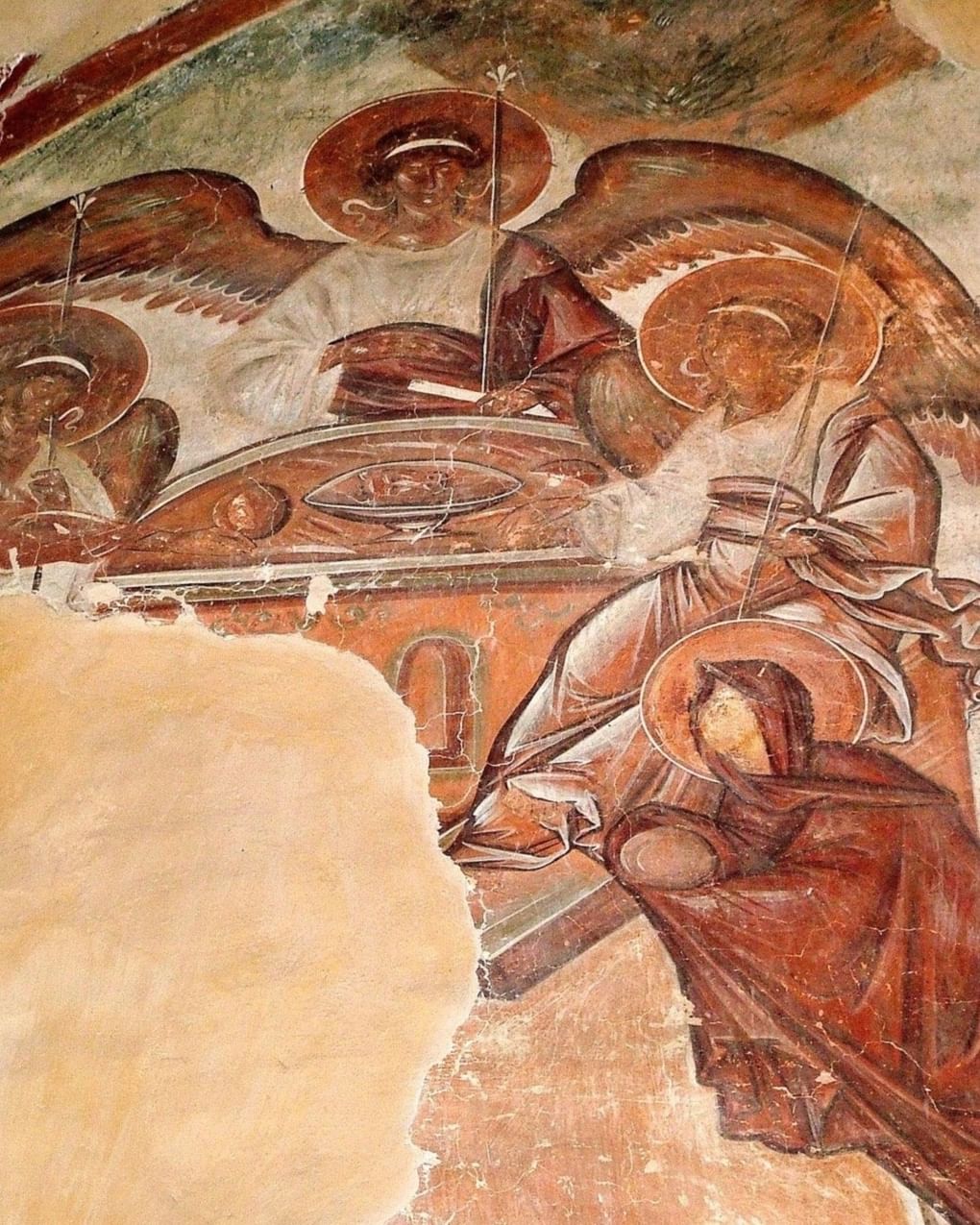 Феофан Грек. Ветхозаветная Троица (фрагмент). 1378. Церковь Спаса Преображения на Ильине улице, Великий Новгород. Фотография: artpoisk.info