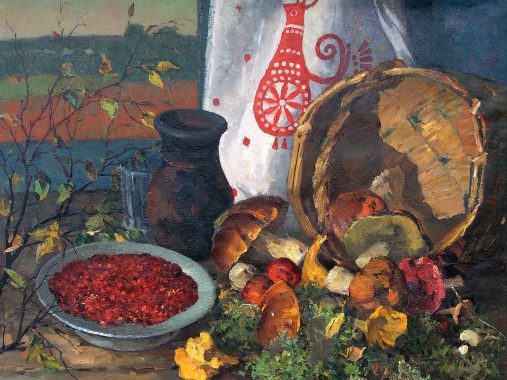 Юрий Петров. Грибы и брусника (фрагмент). 1980-е. Частное собрание