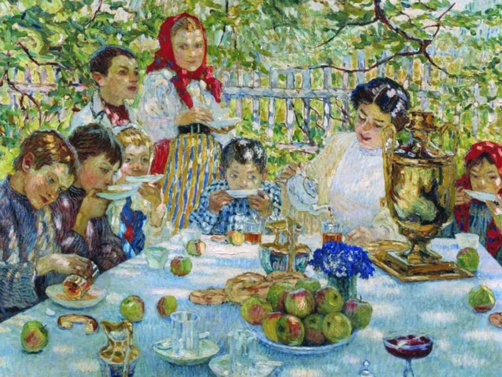 Николай Богданов-Бельский. Именины учительницы (фрагмент). 1920-е. Государственный музей искусств Казахстана им. А. Кастеева, Алматы, Республика Казахстан