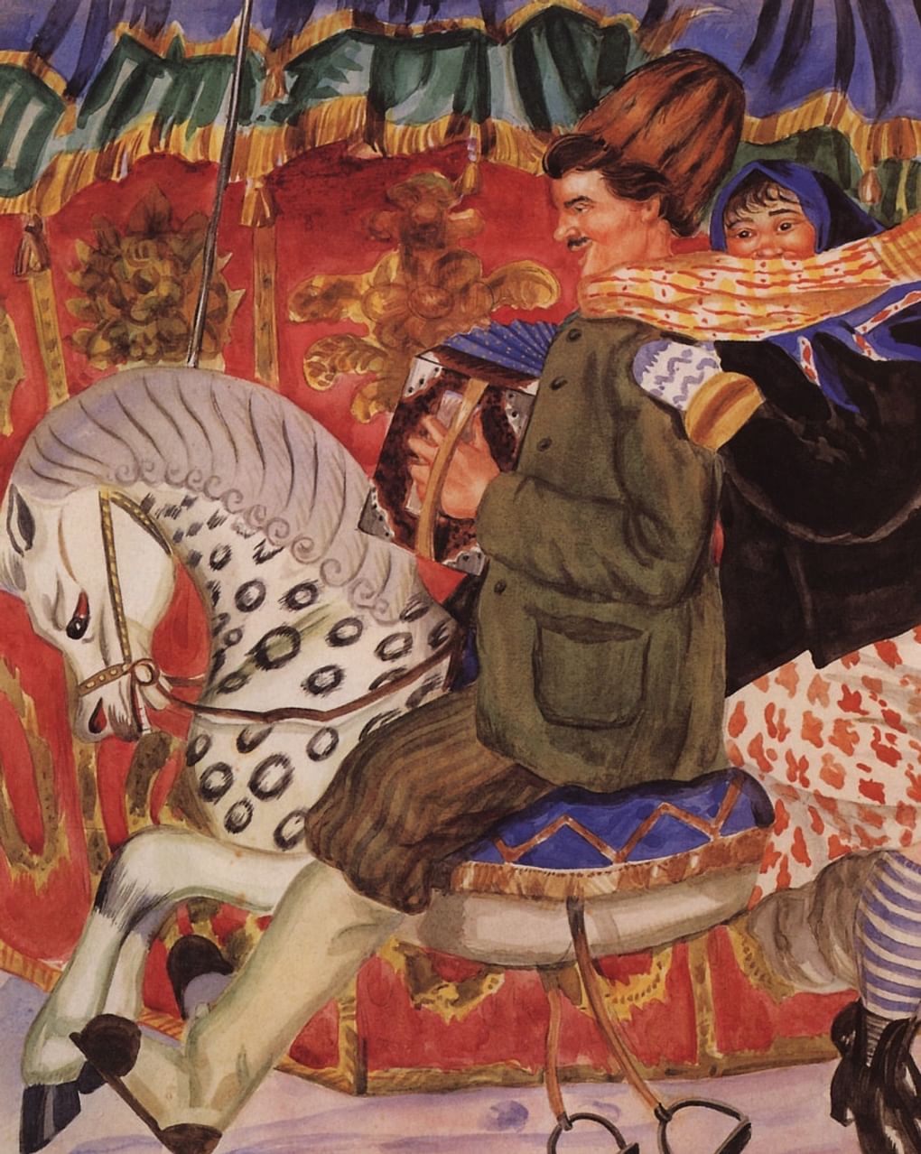 Борис Кустодиев. Карусель (фрагмент). Из серии «Русь. Русские типы». 1920. Музей-квартира И.И. Бродского, Санкт-Петербург