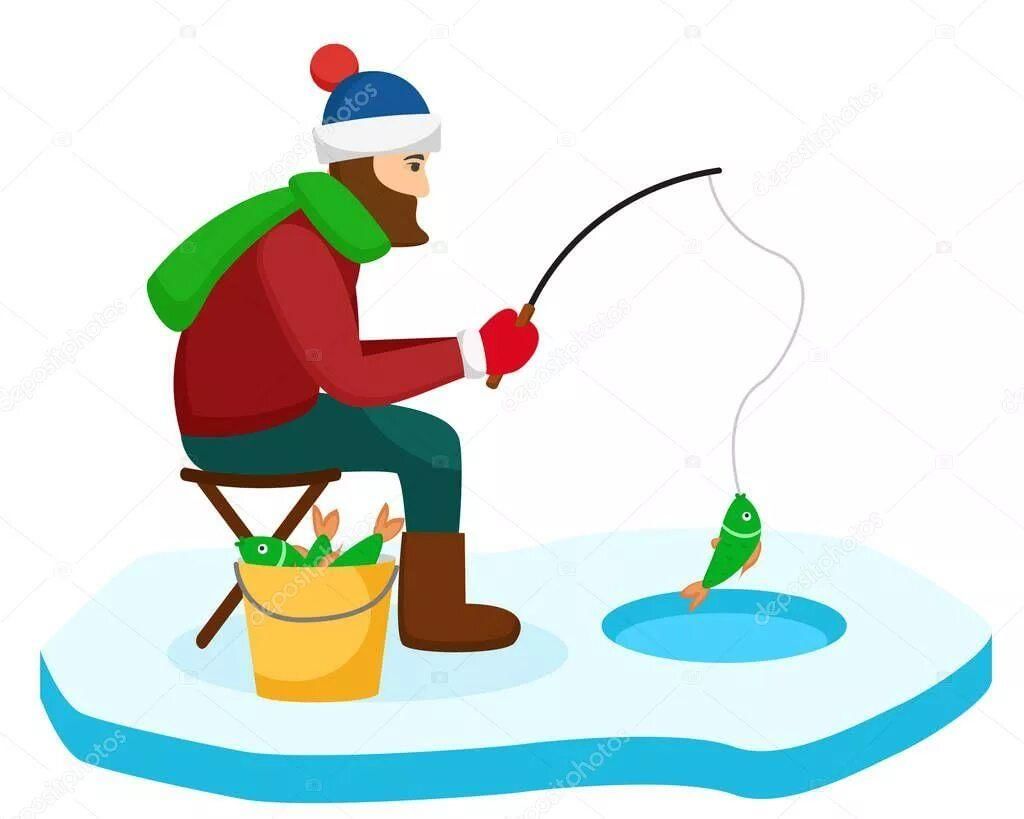 Мультяшный Рыбак зимняя рыбалка