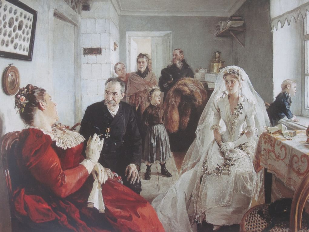 Илларион Прянишников. В ожидании шафера (фрагмент). 1891. Серпуховский историко-художественный музей, Серпухов, Московская область