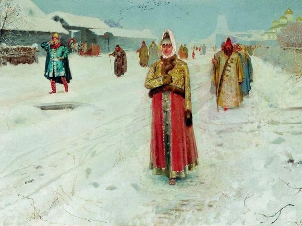 Андрей Рябушкин. Воскресный день (фрагмент). 1889. Новгородский государственный объединённый музей-заповедник, Новгород