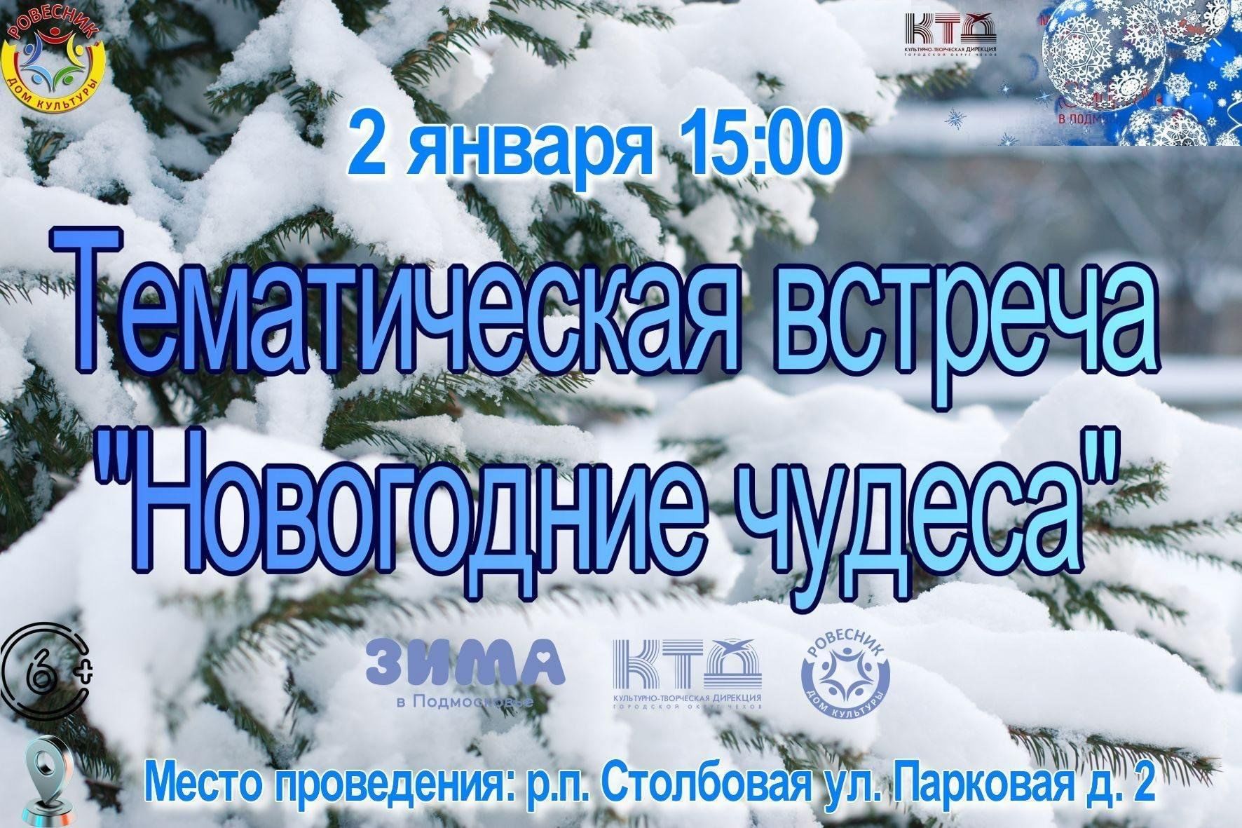 Тематическая встреча «Новогодние чудеса» 2024, Чехов — дата и место  проведения, программа мероприятия.